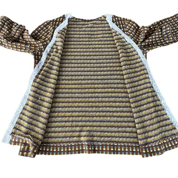 Vintage Retro Floral Open Front Cardigan Handmade Brown Medium 70s Vibes - Picture 4 of 8